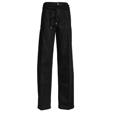 Sportmax Straight-leg Denim Pants With Adjustable Waistband In Black