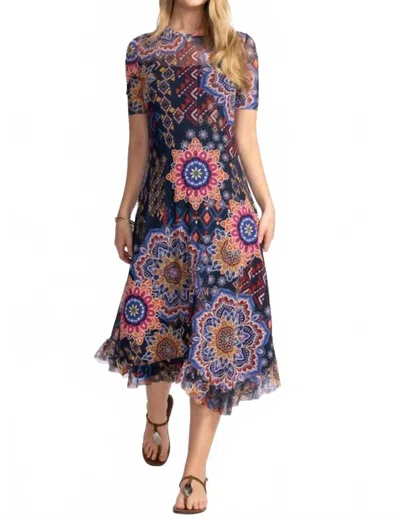 Johnny Was Mesh Elbow Sleeve Asymmetric Hem Dress In Padma In Multi