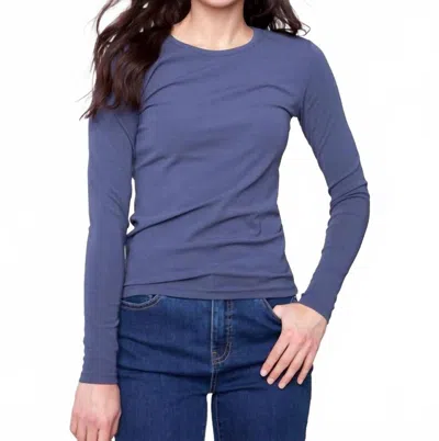 Charlie B Long Sleeve Crew Neck Interlock Knit Top In Denim In Blue