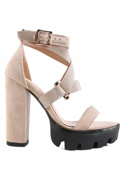 London Rag Women's Fresh Daisy Harness Straps Block Heel Sandals In Latte In Neutral