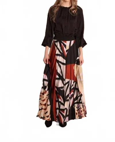 Simondona Pleated Printed Skirt In Rust In Multi
