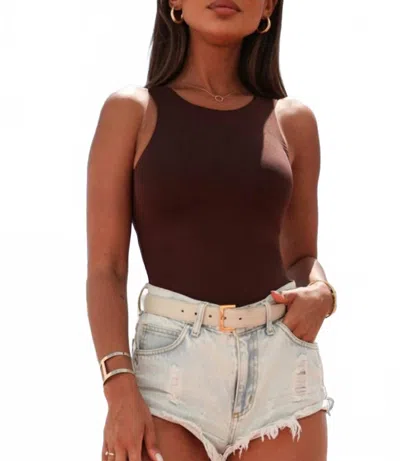 Shewin Seamless Crew Neck Bodysuit In Brown In Brown