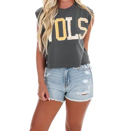 Livylu Quilted Puff Ink Tank Top In Smoke In Gray