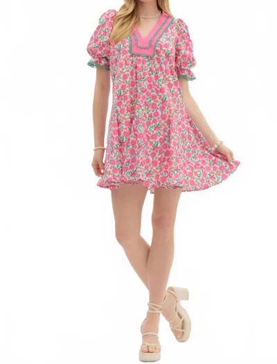 Entro Floral Mini Dress With Detail On Sleeve And Yoke In Pink In Pink