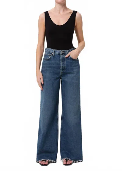 Agolde Dame High Rise Wide Leg Cut Hem Jean In Control In Blue