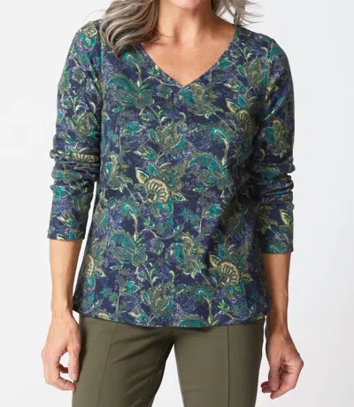 Habitat Cozy Rib Paisley Easy V-neck Tee In Mulberry In Blue