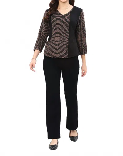 Parsley & Sage Leta V-neck Button Top In Brown & Black In Multi