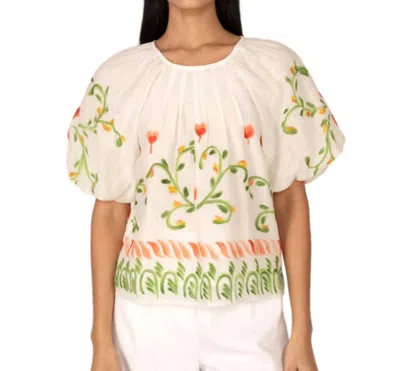 Banjanan Oana Puffy Sleeves Top In Watermelon In Multi