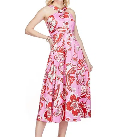 Jade Criss Cross A-line Midi Dress In Pink Floral In Pink