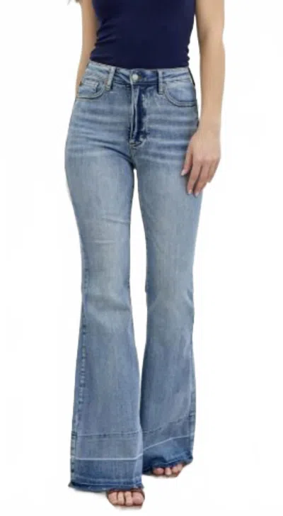 Judy Blue High Waist Tummy Control Release Hem Flare Jeans In Blue In Blue