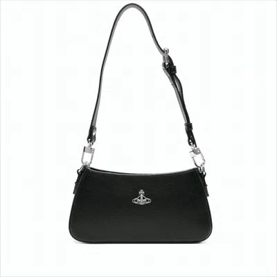 Vivienne Westwood Textured Polyurethane Clutch With Metallic Emblem In Black