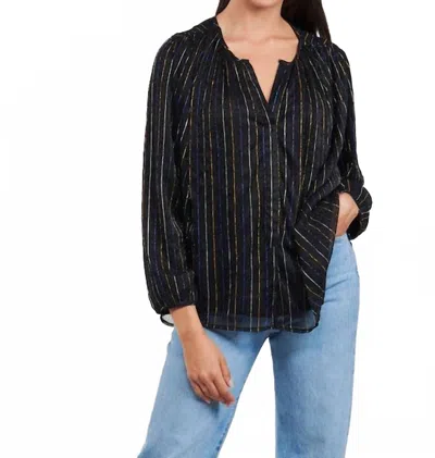 See U Soon Striped Metallic Textured Blouse In Black In Black