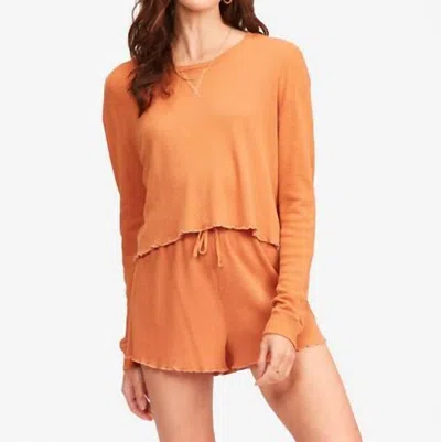 Billabong Pick Me Up Waffle Knit Long Sleeve Top In Toffee In Brown