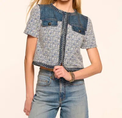 Ramy Brook Tweed Libby Short Sleeve Jacket In Indigo In Multi