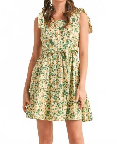 Merci Cherries Crochet Lace Trim Tie Strap Tiered Mini Dress In Yellow In Multi