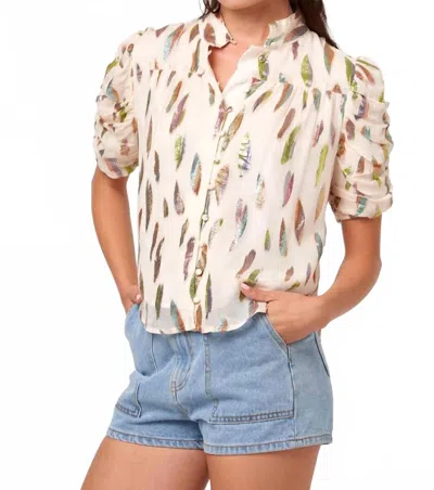 Ciebon Lissa Shirred Sleeve Metallic Blouse In Cream In White