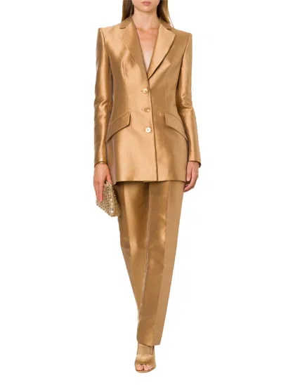 Alberta Ferretti Mikado Jacket And Trouser Suit Set In Gold In Gold