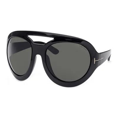 Tom Ford Sunglasses Round Full Rim, Shiny Black Frame And Smoke Lens Ft088601a In Black