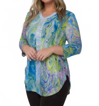 Ubu Going Places V-neck Tunic Top In Blue In Multi
