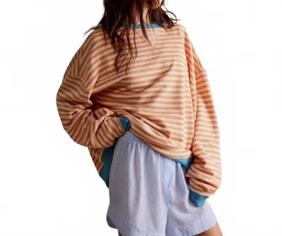 Free People Classic Striped Crew Sweater In Orange In Orange