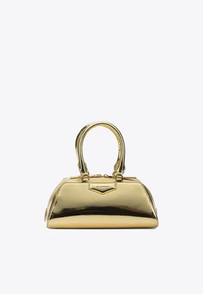 Givenchy Mini Antigona East-west Metallic Leather Handbag In Gold