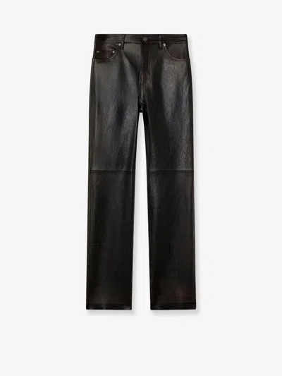 Golden Goose Peg Leather Trousers In Black