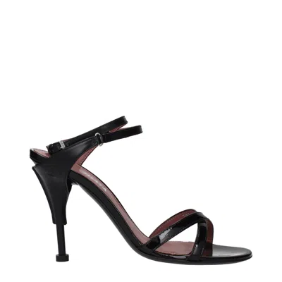 Premiata Black Leather Stiletto Heel Sandals In Multi