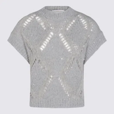 Antonelli Bohemian Mood Open-knit Cotton-blend Top In Gray