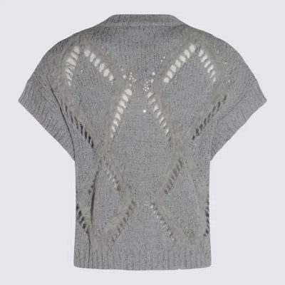 Antonelli Bohemian Mood Open-knit Cotton-blend Top In Gray