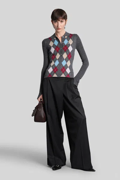 Ganni Fine Merino Wool Jacquard Knitted Polo Shirt In Gray