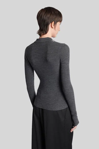 Ganni Fine Merino Wool Jacquard Knitted Polo Shirt In Gray