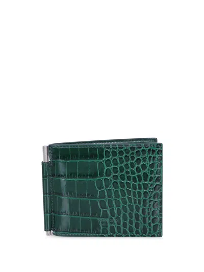 Tom Ford Bi-fold Wallet With Money Clip Feature In Green
