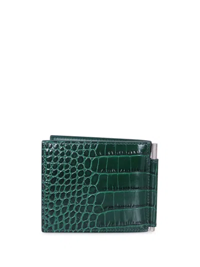 Tom Ford Bi-fold Wallet With Money Clip Feature In Green
