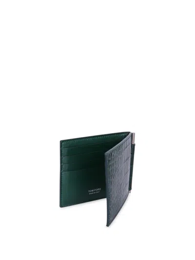 Tom Ford Bi-fold Wallet With Money Clip Feature In Green