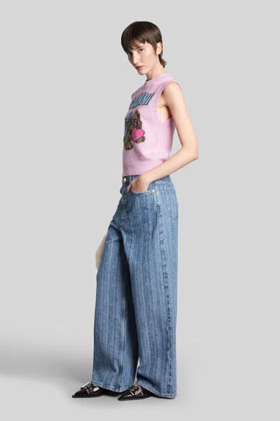 Ganni Striped Baggy Jeans In Blue