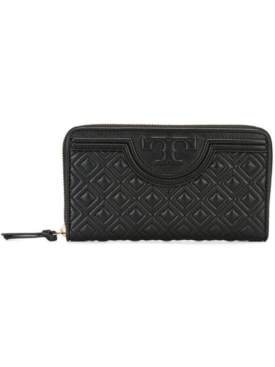 Tory Burch Fleming Continental Quilted-leather Wallet In Black/gold