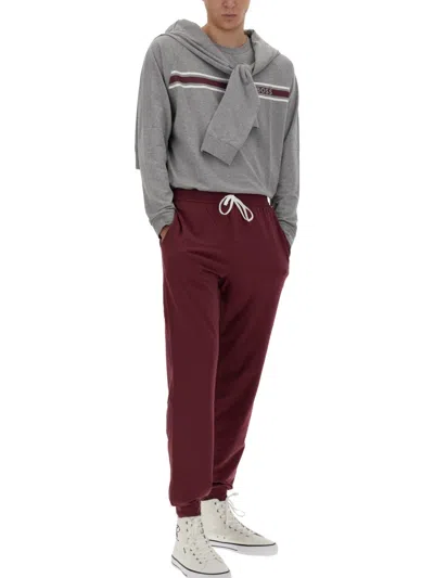 Hugo Boss Boss Jogging Pants With Logo Embroidery In Burgundy
