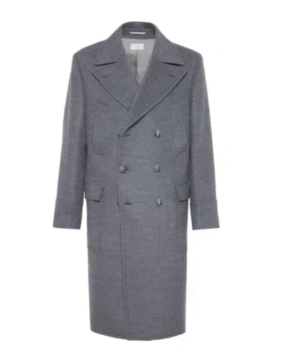 Brunello Cucinelli Men's Double-breasted Coat In Gray