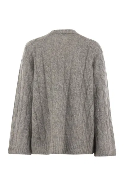 Brunello Cucinelli Wool And Mohair Sweater With Monili In Gray