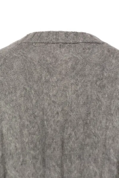 Brunello Cucinelli Wool And Mohair Sweater With Monili In Gray