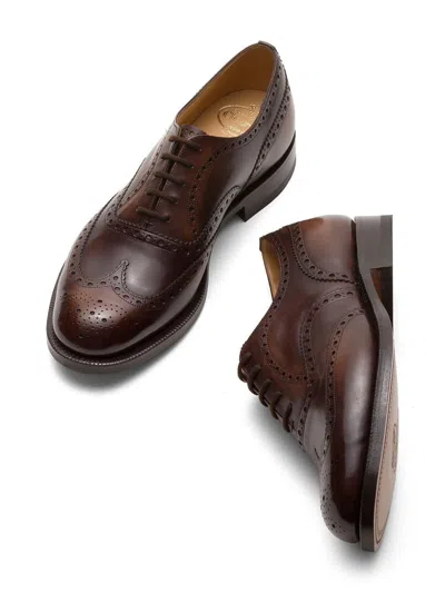 Church's Almond Toe Leather Sole Brogue Detailing In Brown