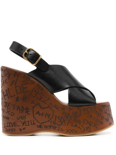 Chloé 130mm Maxime Leather Wedges In Pattern