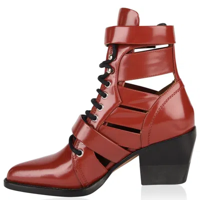 Chloé Woman Ankle Boots Chocolate Brown Size 9 Leather In Burgundy