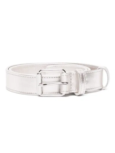 Comme Des Garçons Des Garçons Silver Leather Belt In White