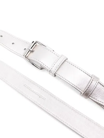 Comme Des Garçons Des Garçons Silver Leather Belt In White