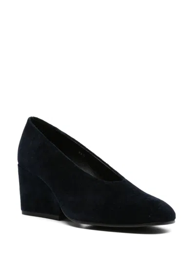 Comme Des Garçons Play Navy Blue Velvet Round-toe Pumps In Black