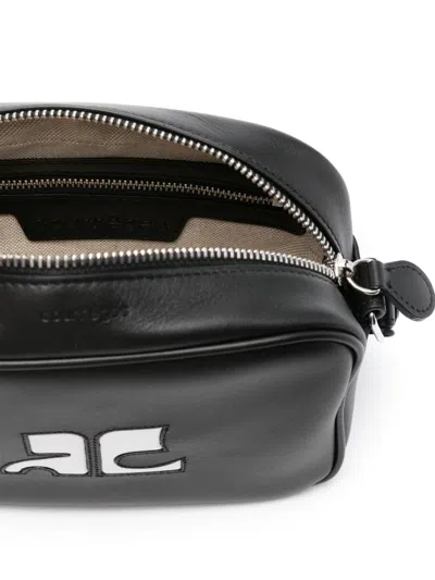 Courrèges Smooth Leather Crossbody Bag With Prominent Logo In Black