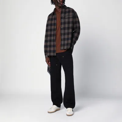 Destin Check Pattern Wool And Cashmere Overshirt In Black