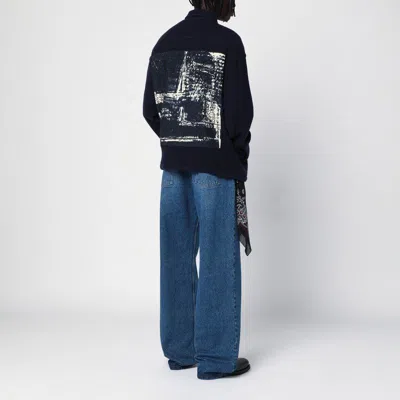 Destin Navy Wool Overshirt With Graphic Print In Blue