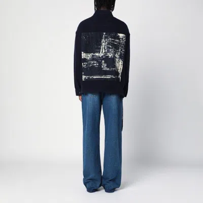 Destin Navy Wool Overshirt With Graphic Print In Blue